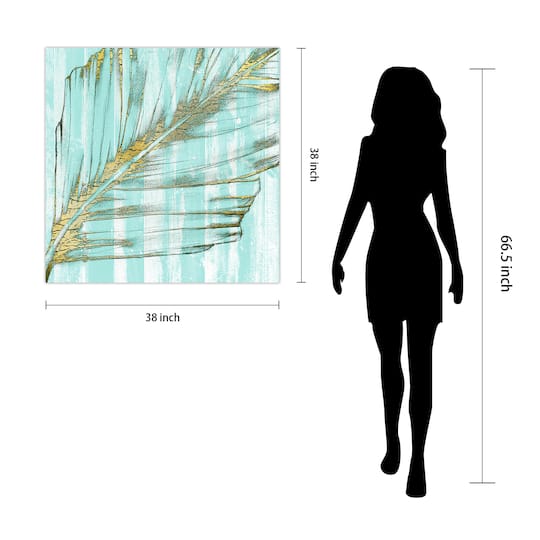Empire Art Direct 38" x 38" Beach Frond in Gold I Frameless Free Floating Tempered Glass Wall Art